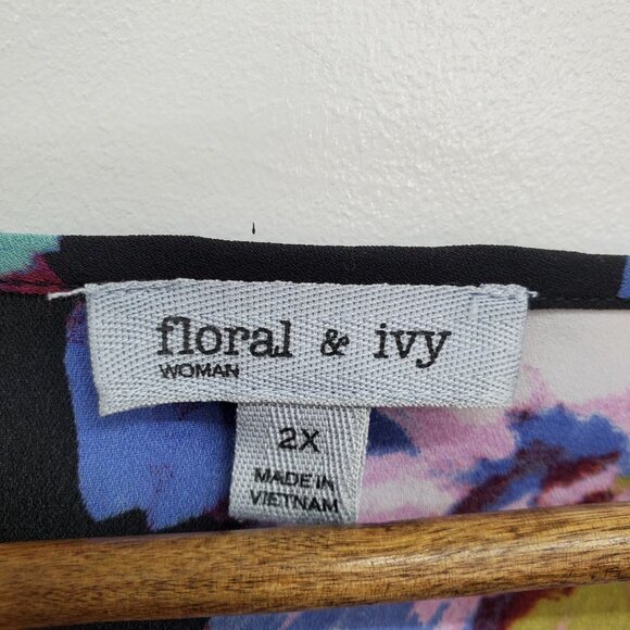 Floral & Ivy Womens 2X Button Front Chiffon Blouse Black Sheer Lightweight Top - Picture 10 of 14